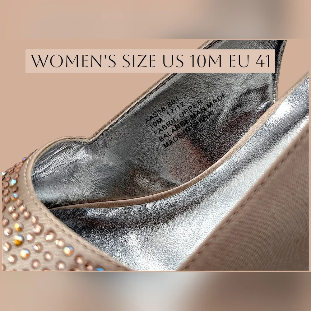 Like New David Tate Sz 10M Satin Champagne Designer Rhinestones Heels Slingback